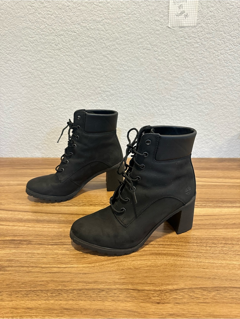 Timberland Black Lace-Up Chunky Heel Ankle Boots